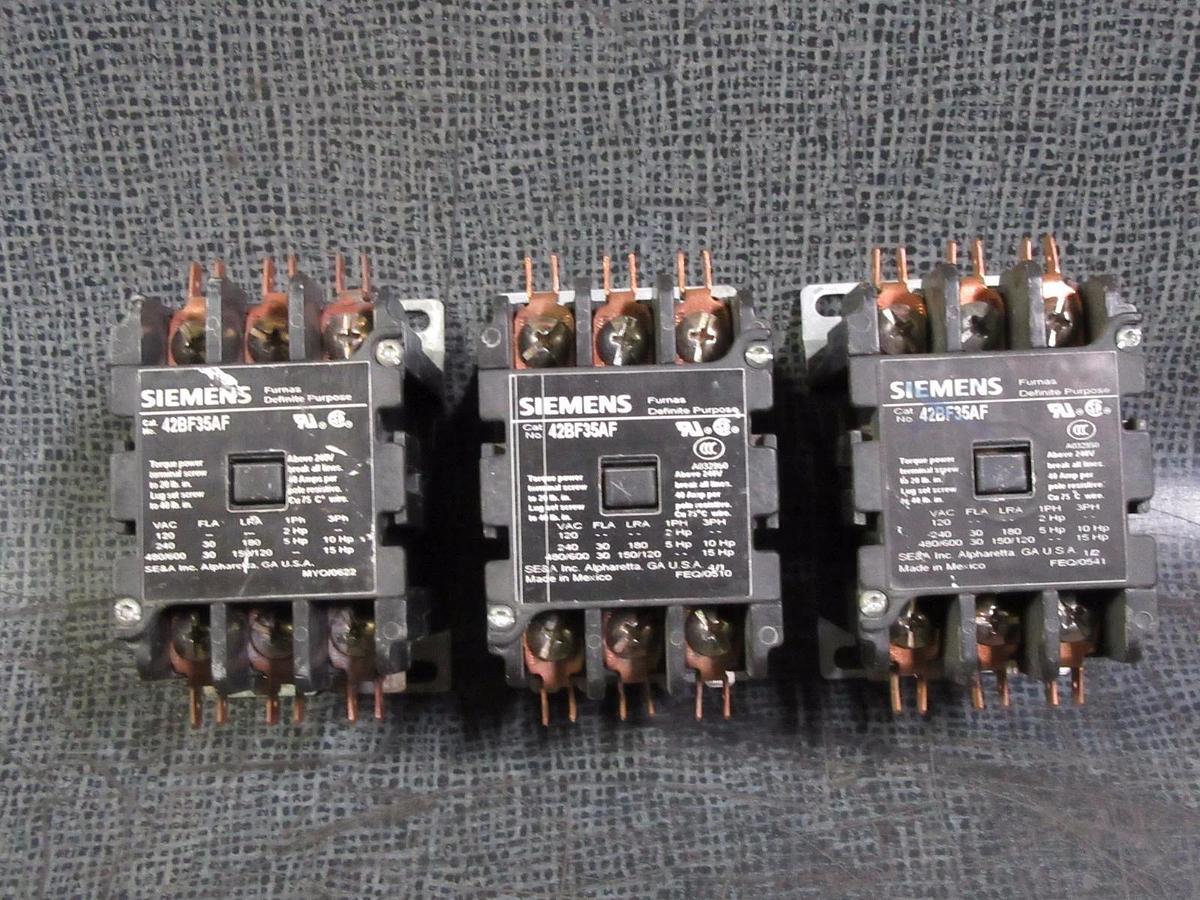 Used (1) SIEMENS CONTACTOR 30 AMP 600V 3 PHASE 15 HP 110-120V COIL MODEL: 42BF35AF
