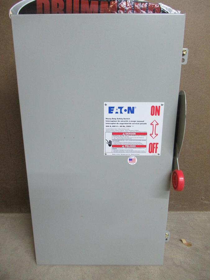 NIB EATON 200 AMP HEAVY DUTY SAFETY SWITCH DH364UGK2 TYPE 1 3-POLE 150 HP 600 V