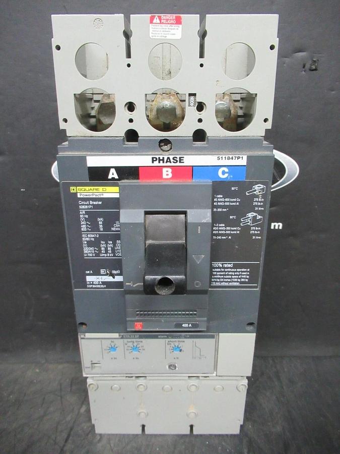 Used SQUARE D POWERPACT BREAKER 528261P1 600 VAC 400 AMP BOTTOM LUGS 3 POLE