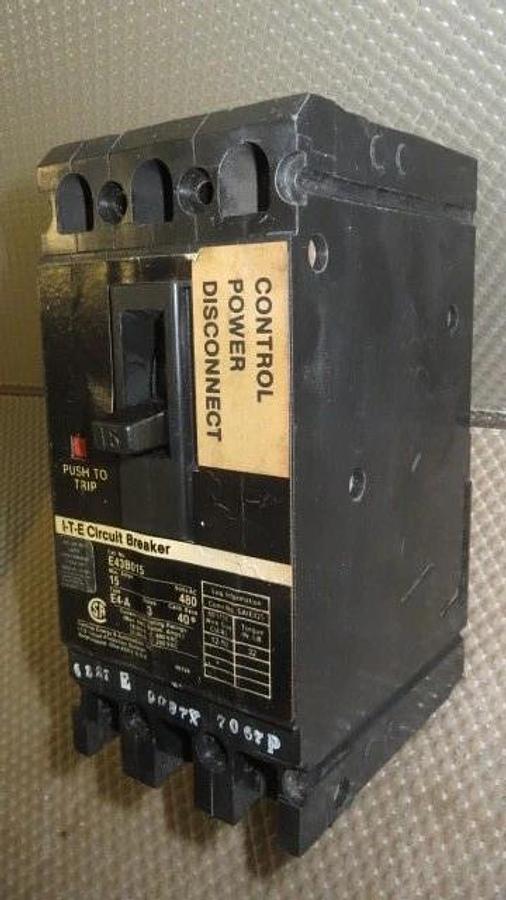 Used ITE SIEMENS BREAKER 15 AMP 480 VAC 3 POLE MODEL E43B015 **WARRANTY INCLUDED**