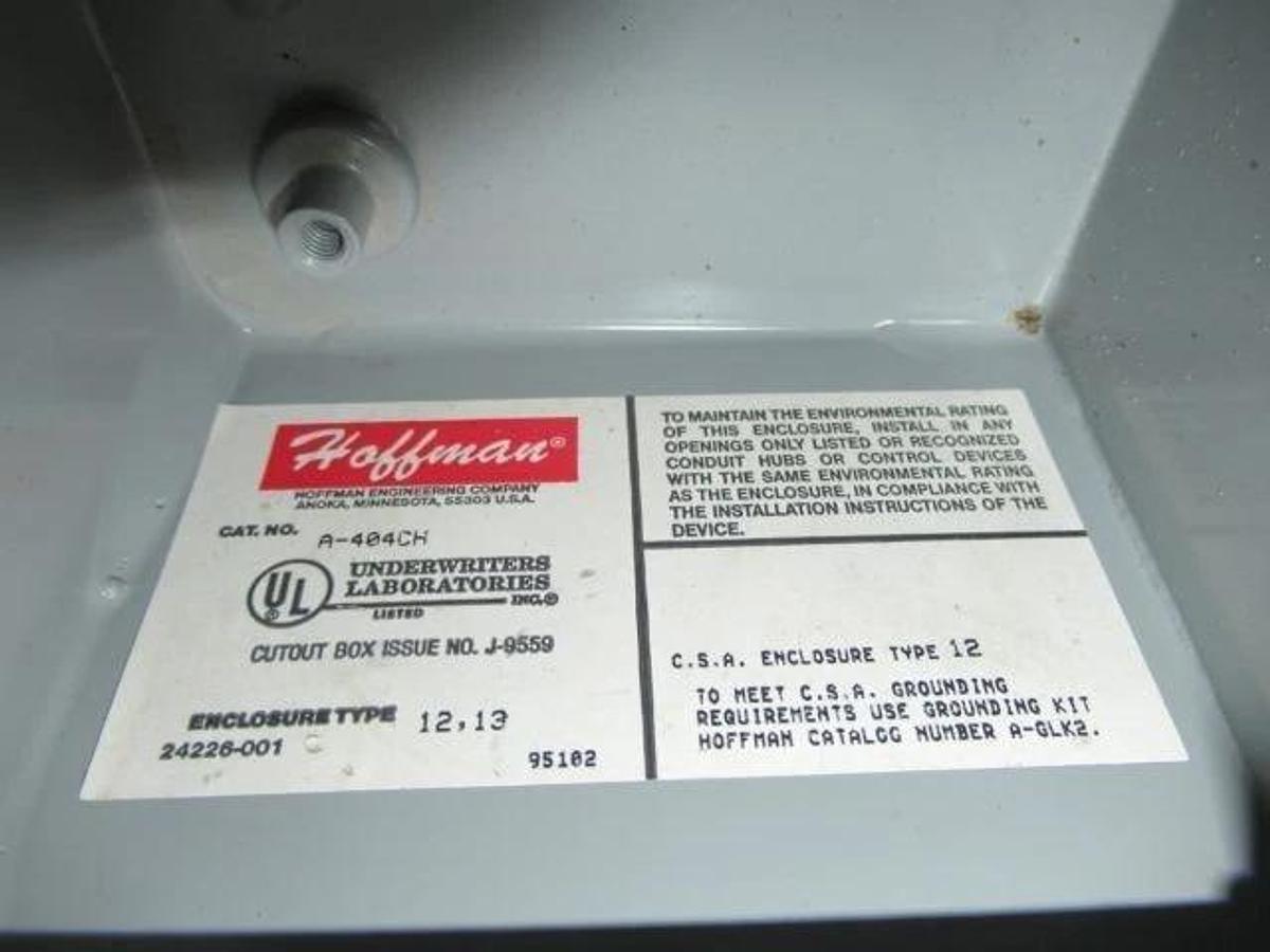 Used HOFFMAN ENCLOSURE TYPE 12,13 A-404CH 4" x 4" x 3" **WARRANTY INCLUDED**
