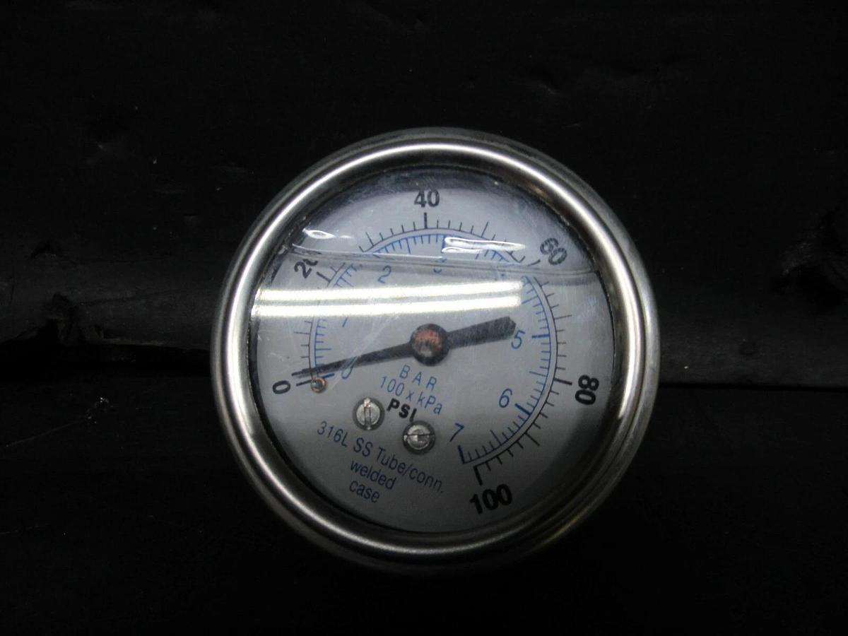 Used PRESSURE GAUGE 316L-SS 0-100 PSI **WARRANTY INCLUDED**
