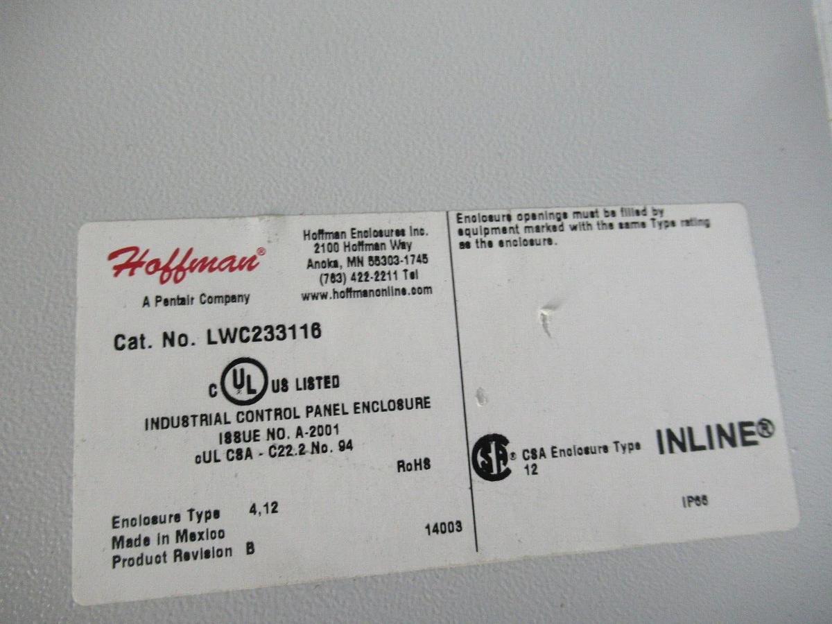 Used HOFFMAN TYPE 4, 12 IP66 ENCLOSURE LWC23116 12" X 9" X 6" **WARRANTY INCLUDED**