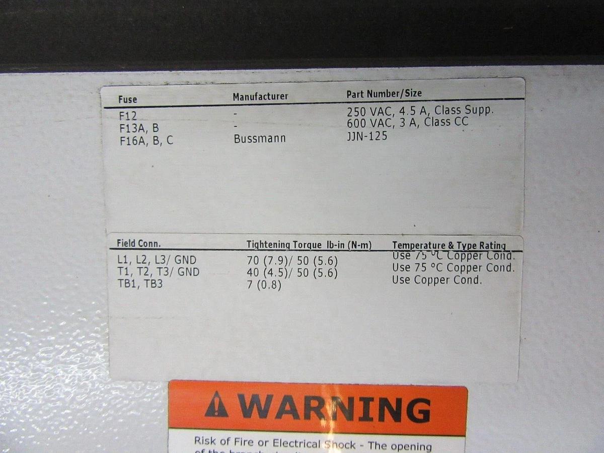 Used TR200 30 HP / 22 KW TRANE VFD DRIVE 92 AMP 200 - 240 VAC 3 PH 131L0742 0-590 HZ