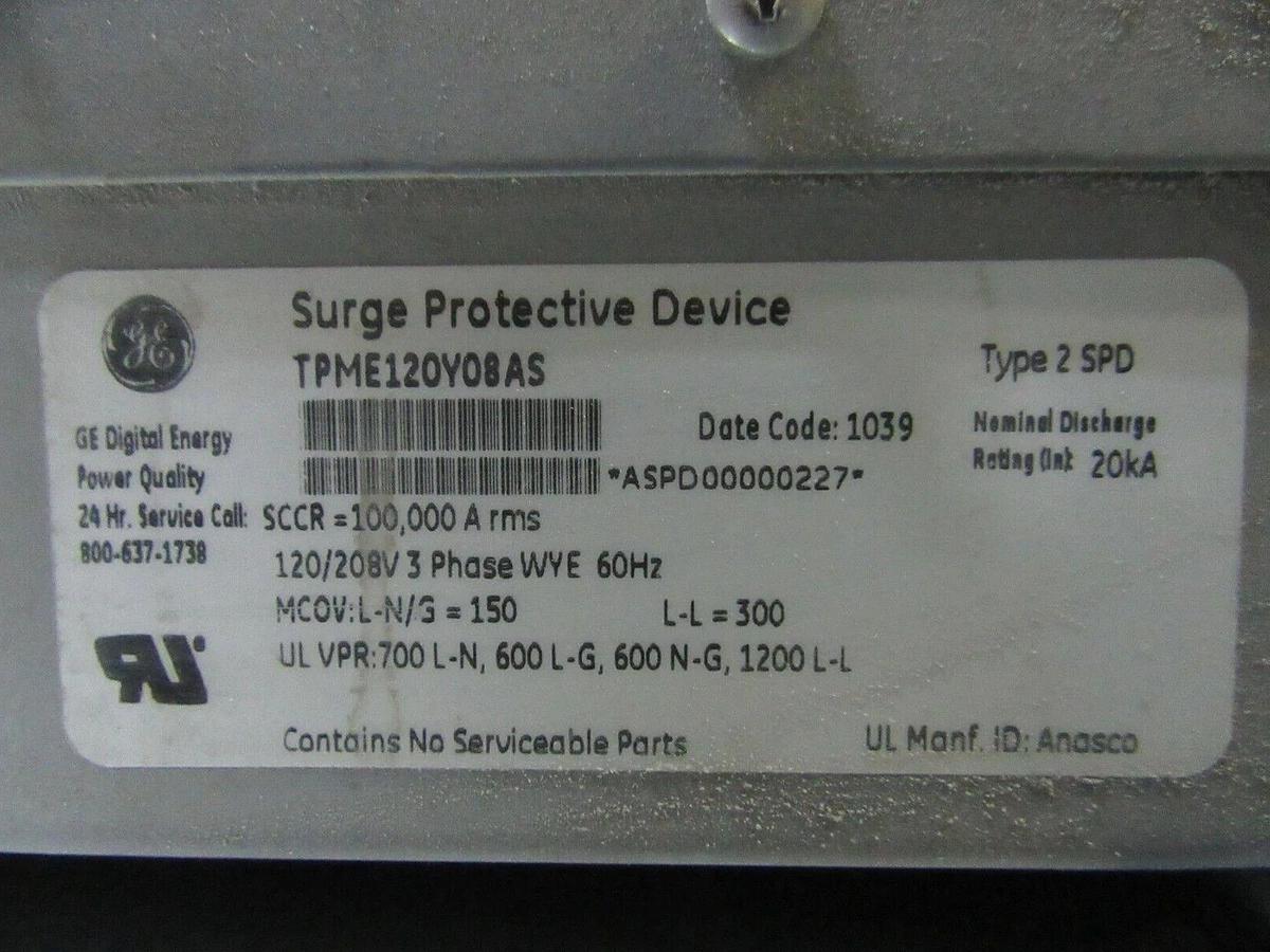 Used GE SERVICE PANEL AQF3421ABX 125 AMP 208Y/120 VOLT 3-PHASE W/ SURGE PROTECTOR