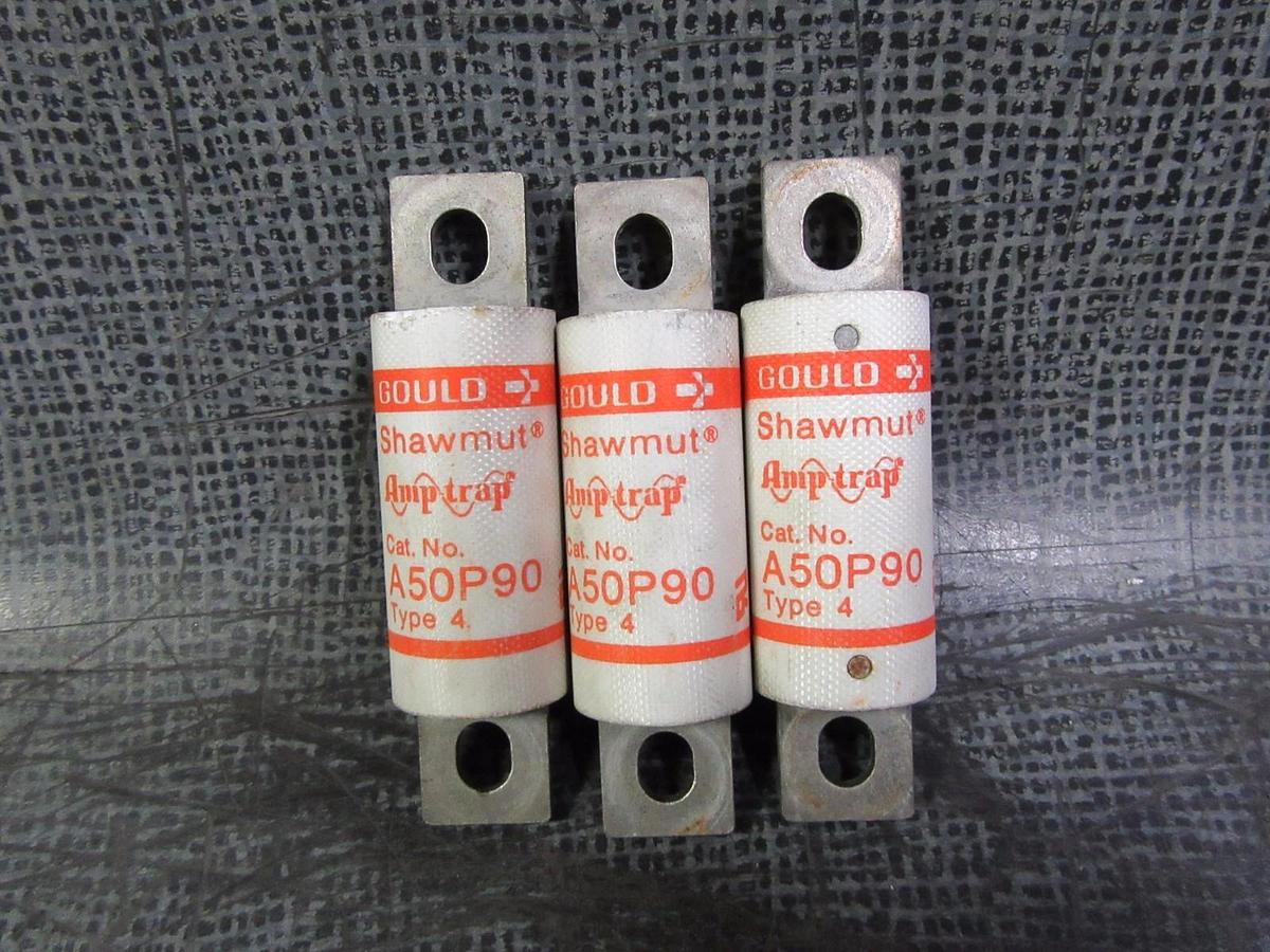 Used LOT OF 3 90 AMP A50P90 GOULD SHAWMUT AMPTRAP FUSE 90 AMP 500 VAC TYPE 4