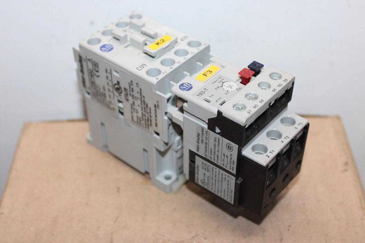 Used ALLEN BRADLEY STARTER 100-C09*400 SER. A 600 VAC 25 AMP 7.5 HP W/ 193-T1AA40