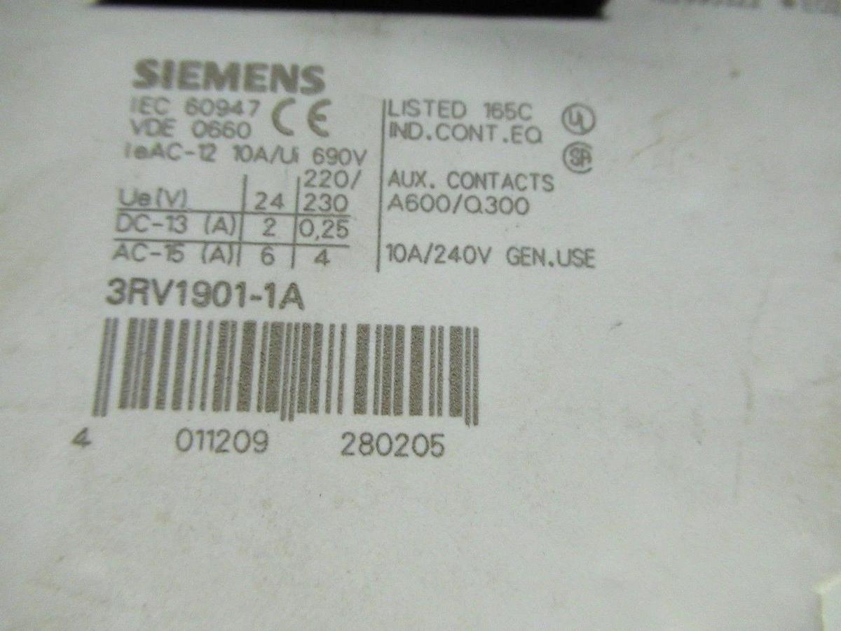 Used SIEMENS MANUAL MOTOR START 3RV1021-1CA10 600V 2.5A 2HP **WARRANTY INCLUDED**