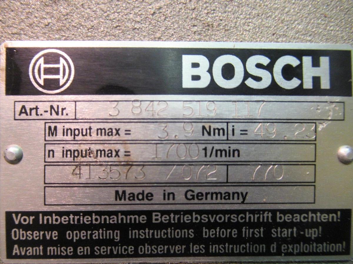 Used BOSCH RIGHT ANGLE GEAR REDUCER 3-842-519-117 3.9 NM 1700 1/MIN **WARRANTY**