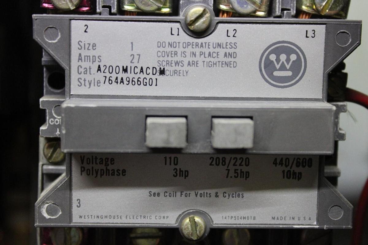 Used WESTINGHOUSE TYPE W MOTOR CONTROL BUCKET 12" SIZE 1 STARTER 27 AMP W/ DOOR