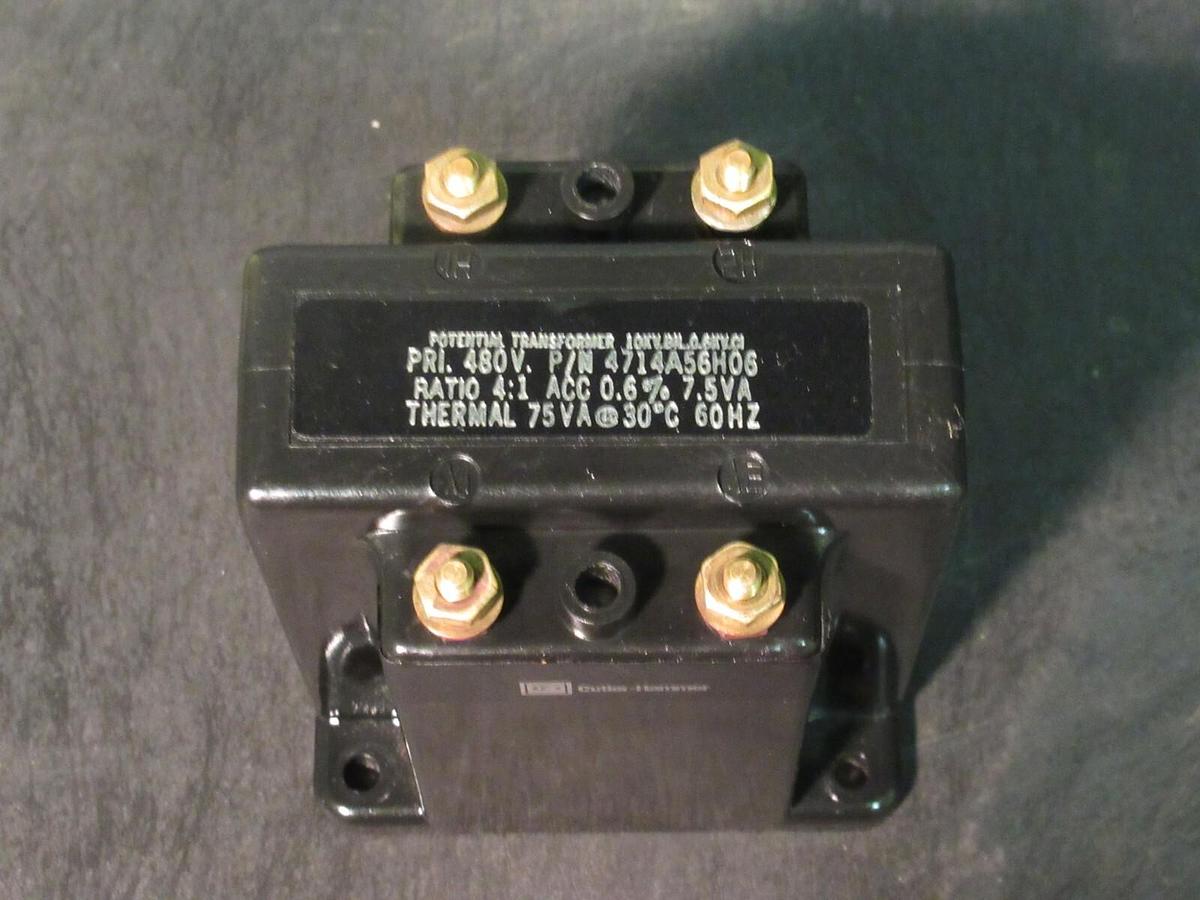 Used CUTLER HAMMER POTENTIAL TRANSFORMER 4714A56H06 RATIO 4:1 480 VAC 50/60 HZ 7.5 VA