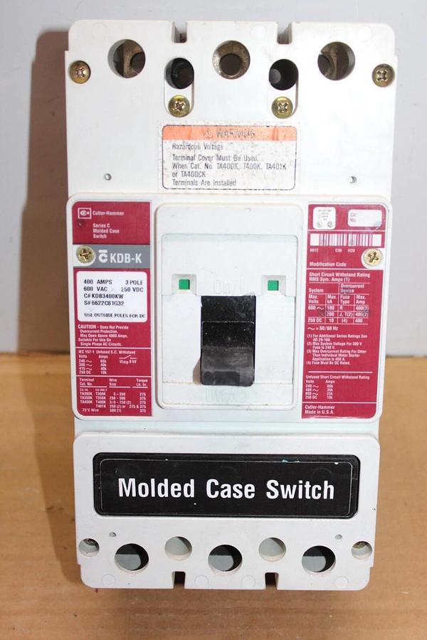 Used CUTLER HAMMER MOLDED CASE SWITCH KDB3400KW 400 AMP 600 VAC 3-POLE *WARRANTY*