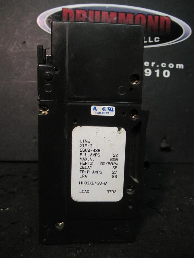 Used AIRPAX 3 POLE 23 AMP BREAKER 600 VAC 219-3-2600-438 TRIP 27 AMPS HH83XB438-B