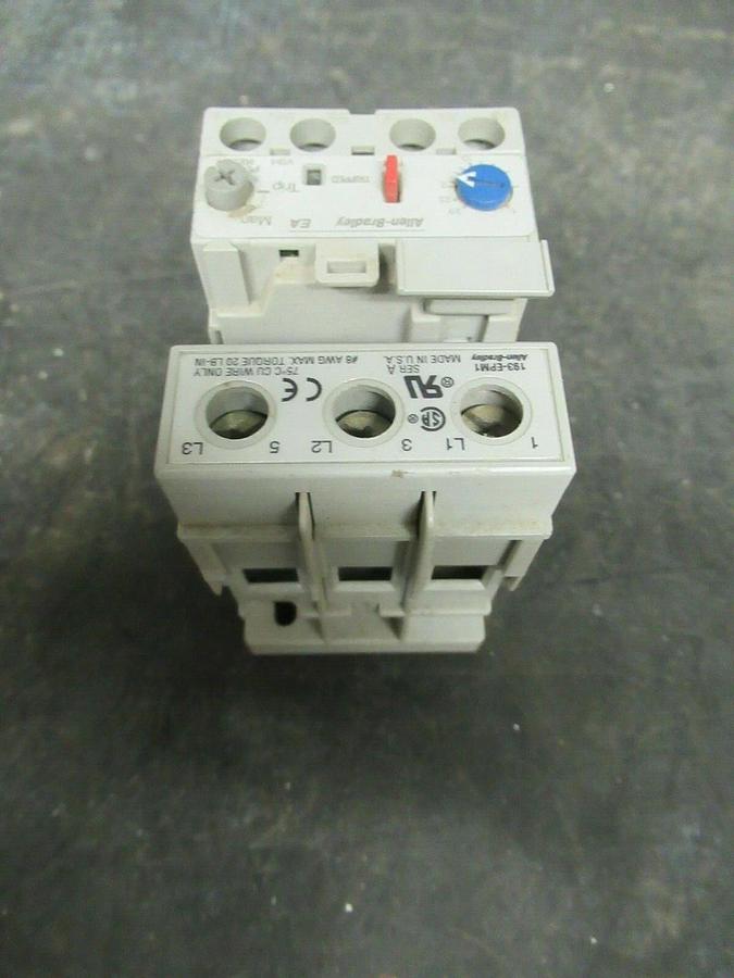 Used 2.9 AMP ALLEN BRADLEY OVERLOAD RELAY 193-EA1DB SER. B 600 VAC 3 POLE