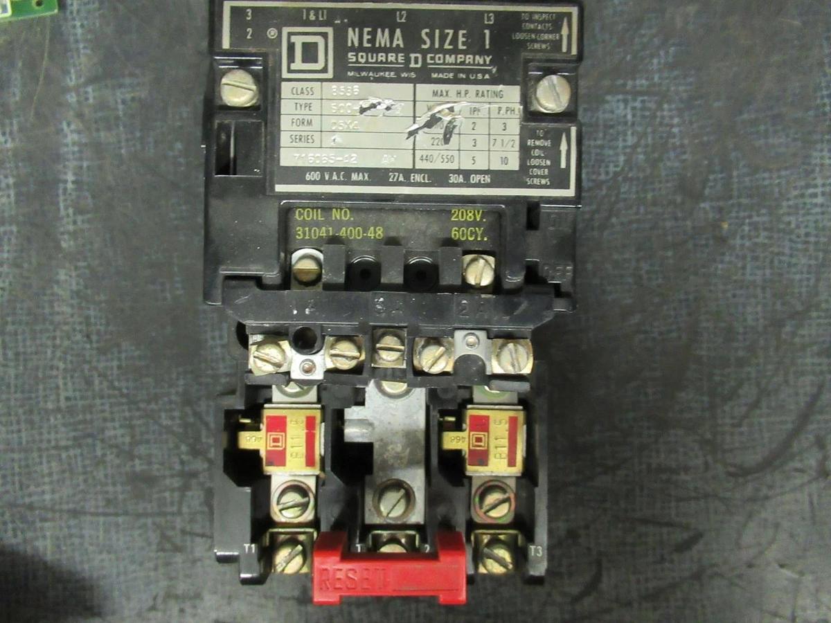 Used SQUARE D STARTER 8536SC0-3 FORM: C5X4 NEMA 1 600V 30A 3-PHASE 10HP 3-POLE