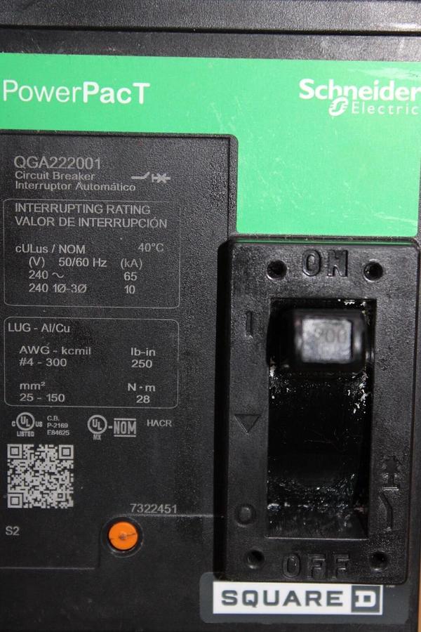 Used SCHNEIDER POWERPACT I-LINE BREAKER QGA222001 200 AMP 240 VAC 2-POLE