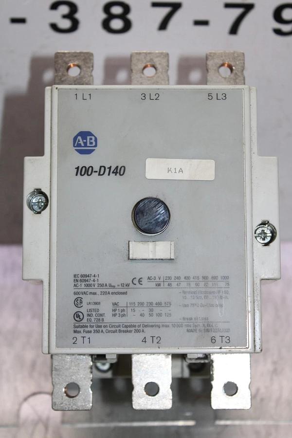 Used ALLEN BRADLEY CONTACTOR 100-D140 200 AMP 600 VAC 3-POLE 125 HP *WARRANTY*