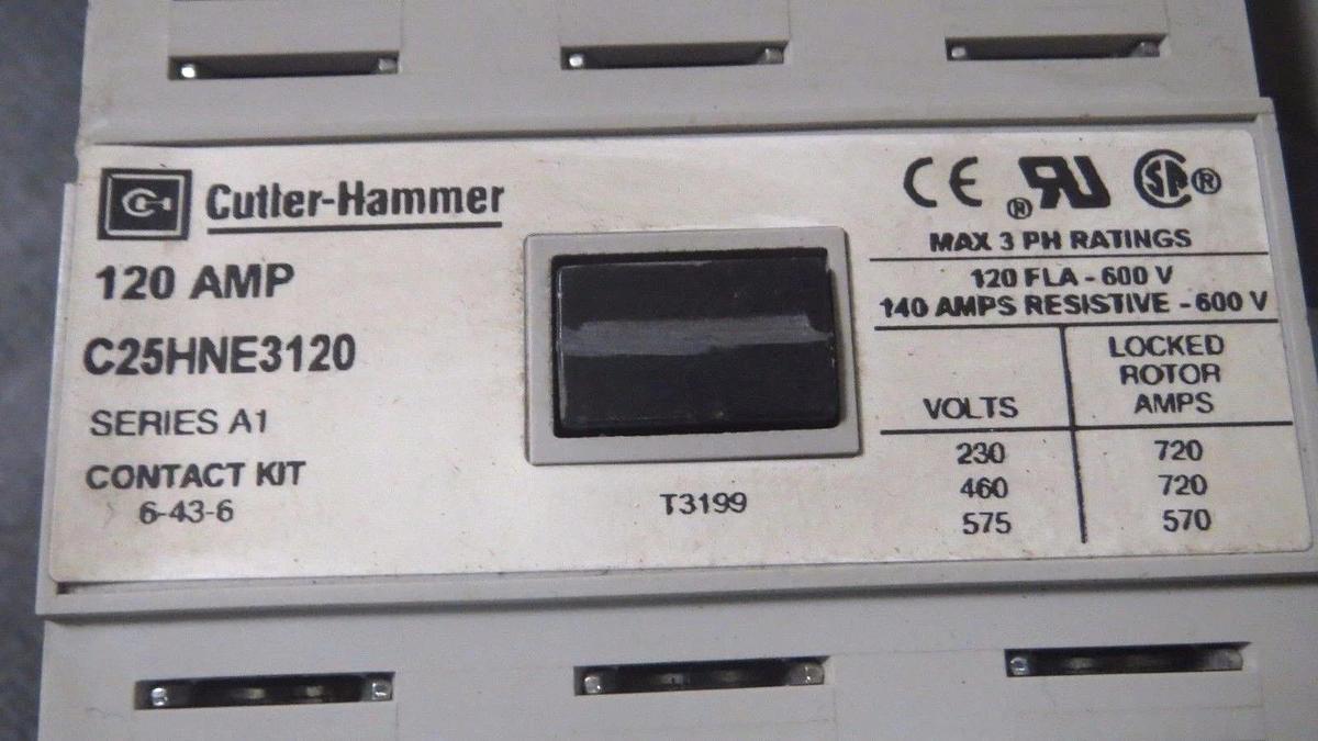 Used CUTLER HAMMER REVERSING CONTACTOR SET - 120 AMP 600 V 120V COILS # C25HNE3120