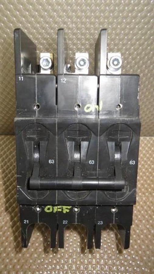 Used AIRPAX BREAKER 63 AMPS 600 VAC 3 POLE 240 LRA 219-3-2600-432 HH83XB432-B