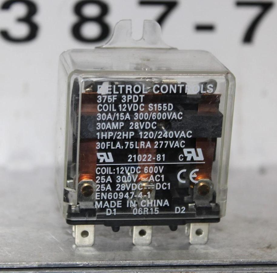 Used DELTROL CONTROLS RELAY 375F 30 AMP 600 VAC 2 HP 3PDT COIL: 12 VDC **WARRANTY**