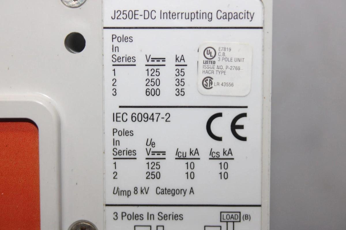 Used EATON DC CIRCUIT BREAKER JGEDC3250NN 250 AMP 3-POLE 600 VDC **WARRANTY**