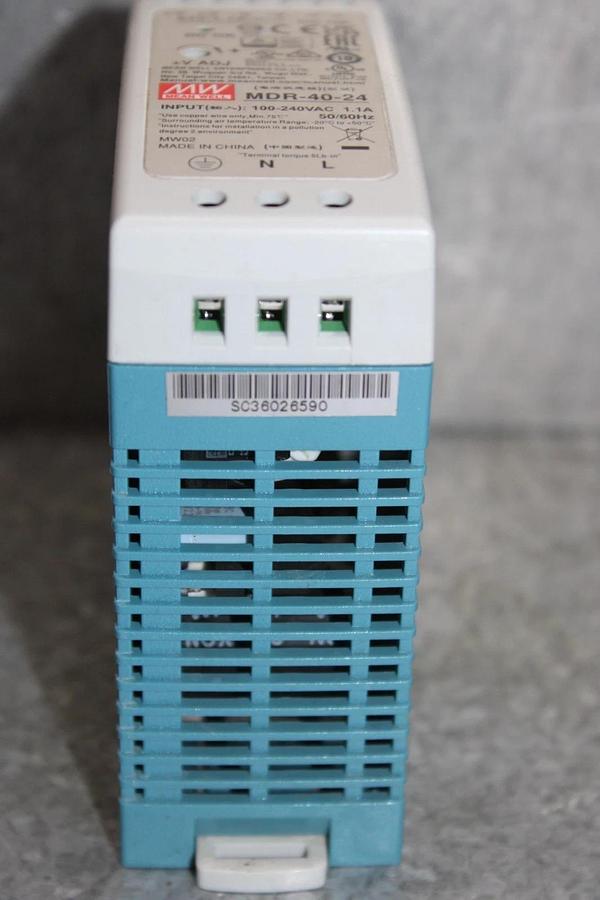 Used MEAN WELL POWER SUPPLY MDR-40-24 INPUT: 100-240 VAC 1.1A OUTPUT: 24 VDC 1.7A