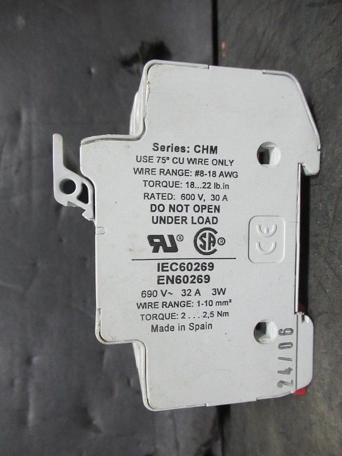 Used LOT OF 2 BUSSMANN FUSE HOLDER CHM2D 13/32"X1-1/2" 10X38 600 VOLT 30 AMP