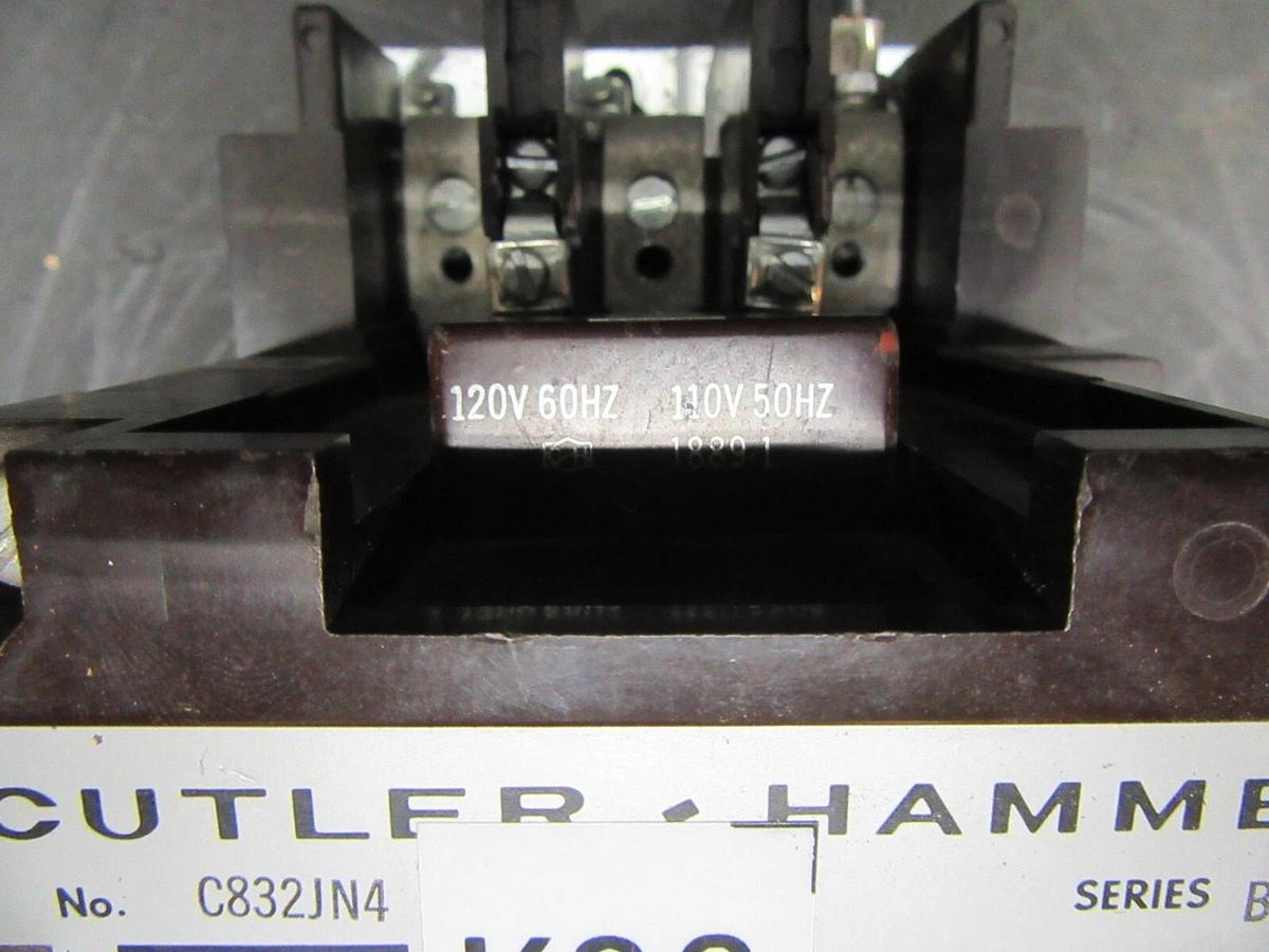 Used CUTLER HAMMER CONTACTOR C832JN4 120 AMP 480/600 V SERIES B1 120 VAC COIL NO LUGS