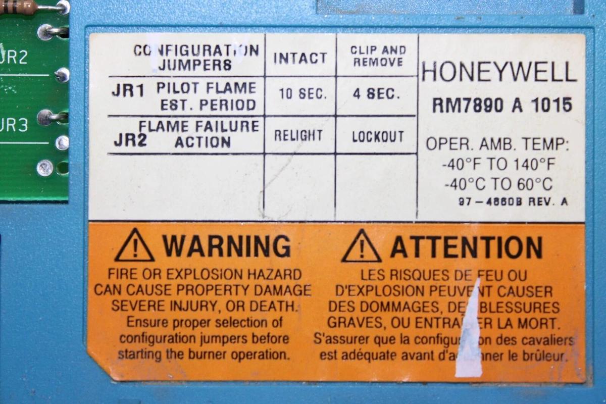 Used HONEYWELL RECTIFICATION FLAME AMPLIFIER RM7890-A-1015 W/ S7800-A-1001 REV. 2018