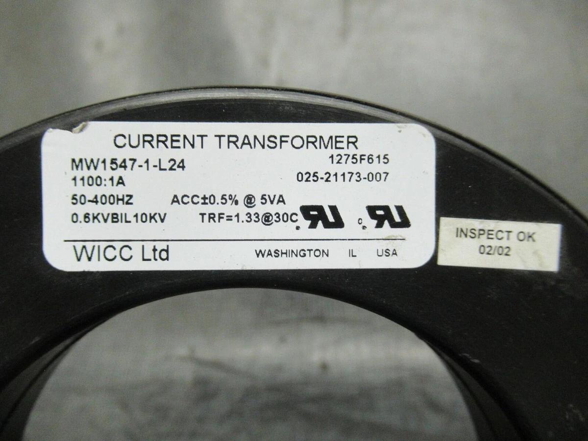 Used WICC LTD CURRENT TRANSFORMER MW1547-1-L24 025-21173-007 RATIO: 300:1A