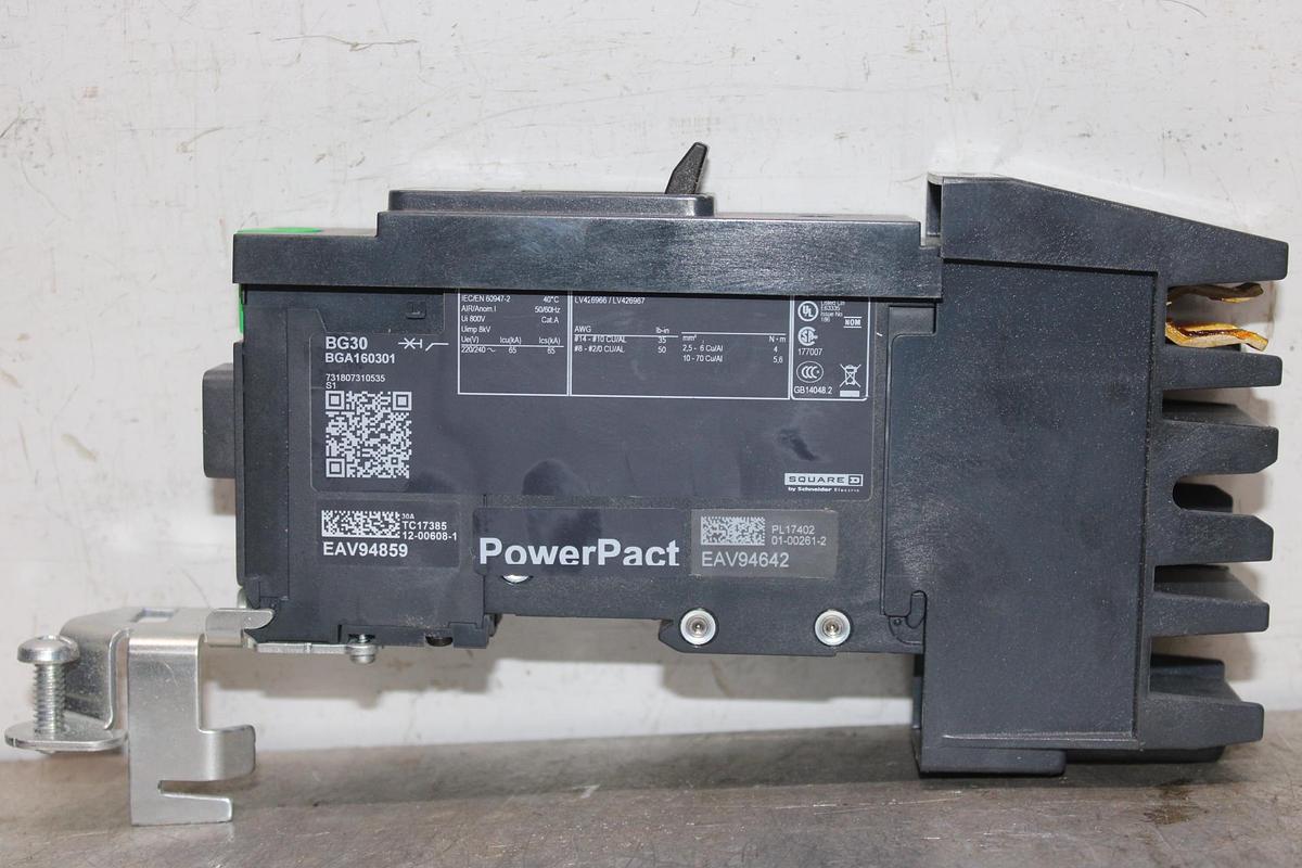Used SQUARE D POWERPACT I-LINE CIRCUIT BREAKER BGA160401 40 AMP 277 VAC A-POLE