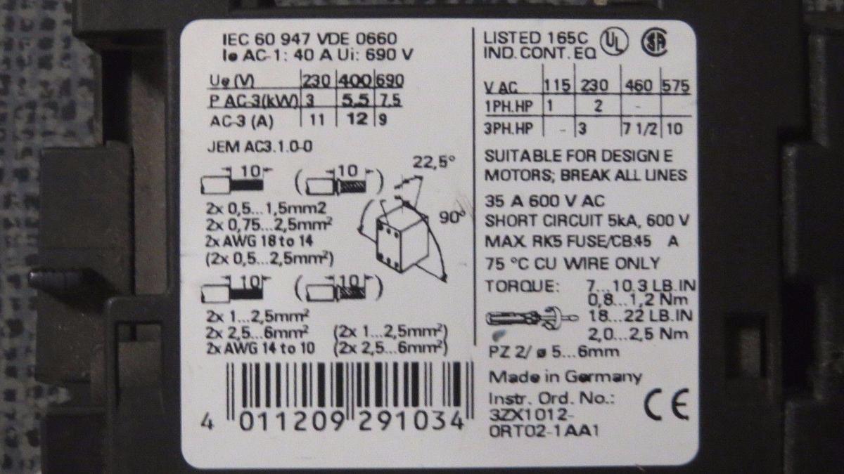 Used SIEMENS SIRIUS 3R STARTER 7-10 AMP 3RV1021-1JA15 W/  3RT1024-1B & 3RT1926-1BB00