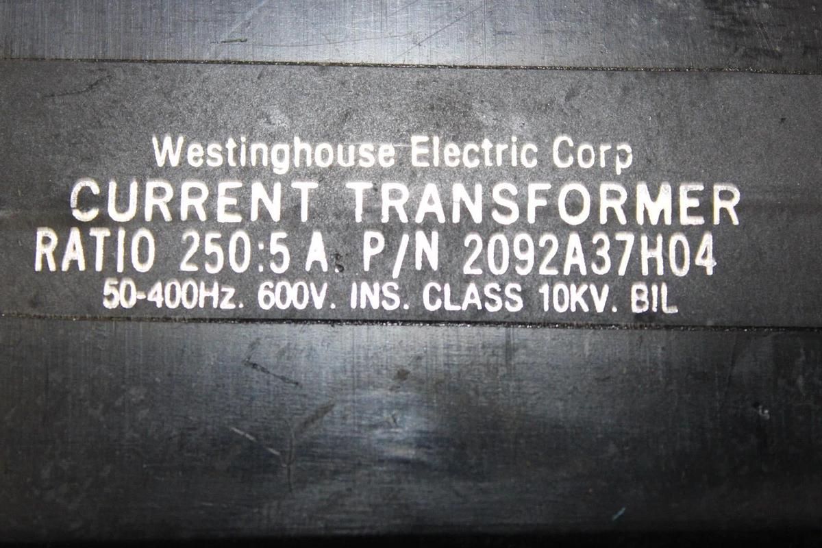 Used WESTINGHOUSE CURRENT TRANSFORMER 2092A37H04 250:5 50-400 HZ 600 VOLT *WARRANTY*