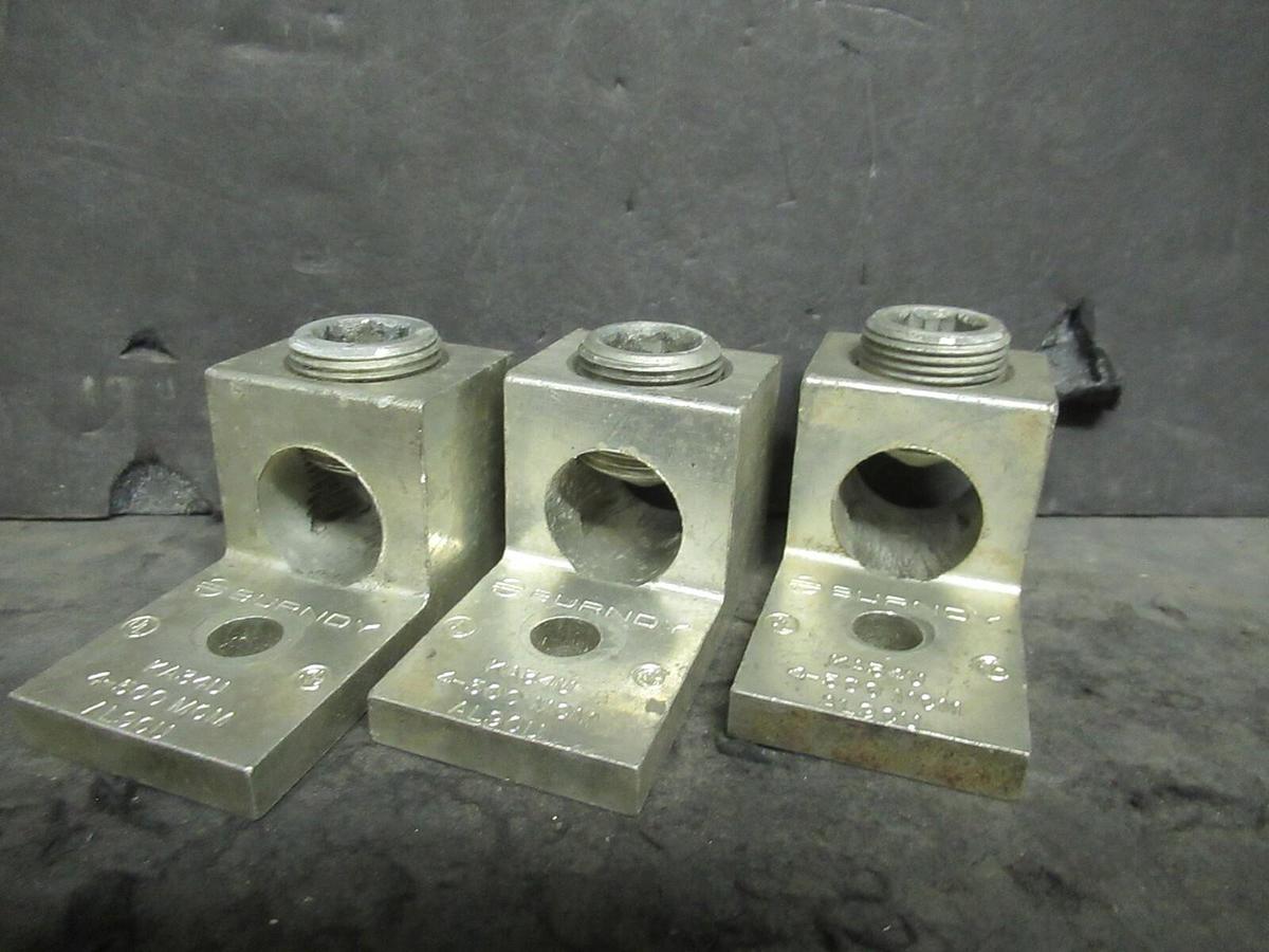 Used (3) QTY BURNDY KA34U 1 (SINGLE) BARREL MECHANICAL CONNECTOR LUG TAP 500 MCM - 4