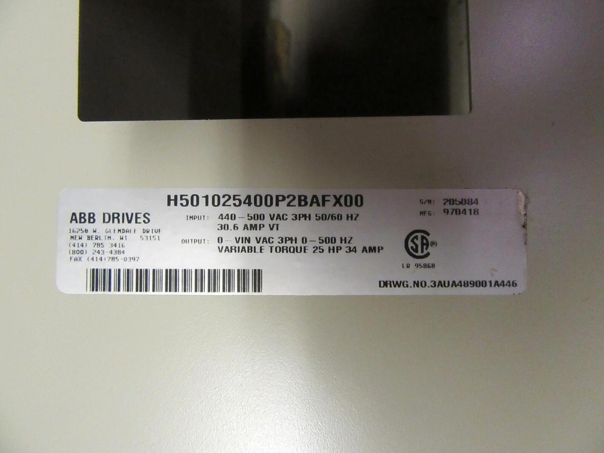 Used ABB VARIABLE SPEED DRIVE H501023400 ACH501-025-4-00P2 INPUT: 480V OUTPUT: 25 HP