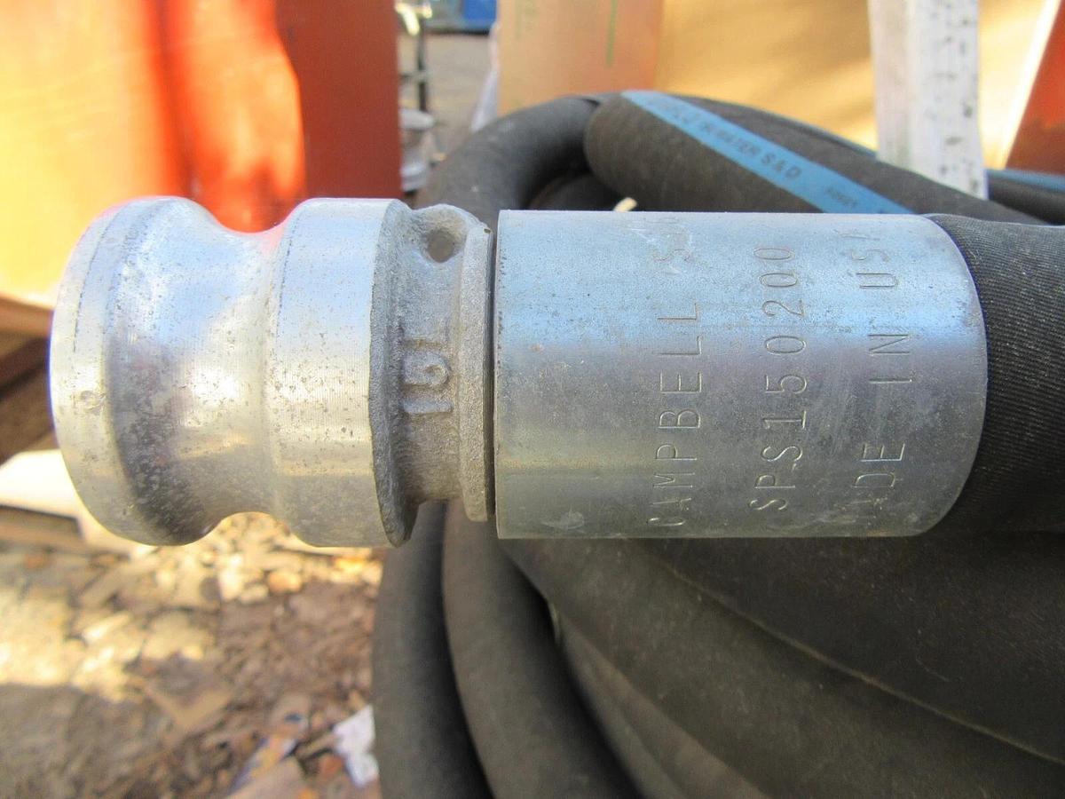 Used 50` CONTINENTAL VERSIFLO 1.5" 150 PSI WATER HOSE W/ CAMPBELL QUICK DISCONNECTS