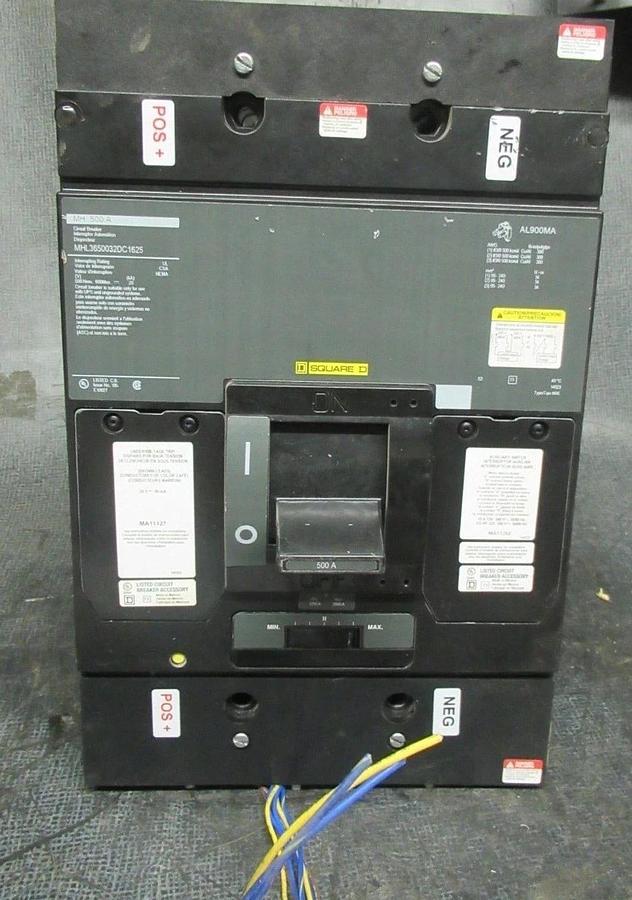 Used SQUARE-D BREAKER MHL3650032DC1625 500A 600VDC W/ AUXILIARY SWITCH & UVR & LUGS