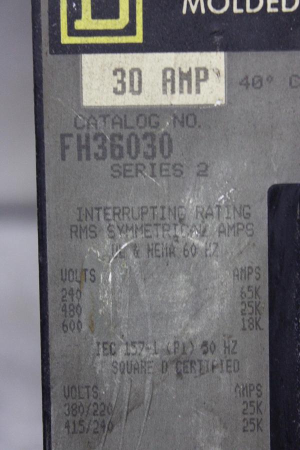 Used SQUARE D I-LINE CIRCUIT BREAKER FH36020 20 AMP 600 VOLT 3-POLE