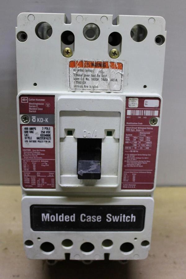Used CUTLER HAMMER KD-K CIRCUIT BREAKER KD3400K 400 AMP 600 VAC 3-POLE