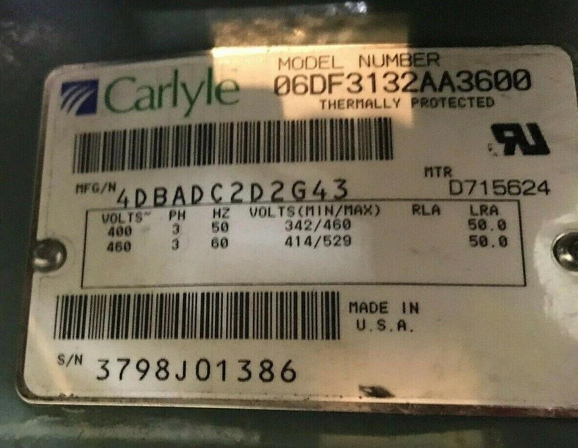 CARLYLE 06DF3132AA3600 CARRIER CHILLER SEMI-HERMETIC COMPRESSOR 460 06DF3132