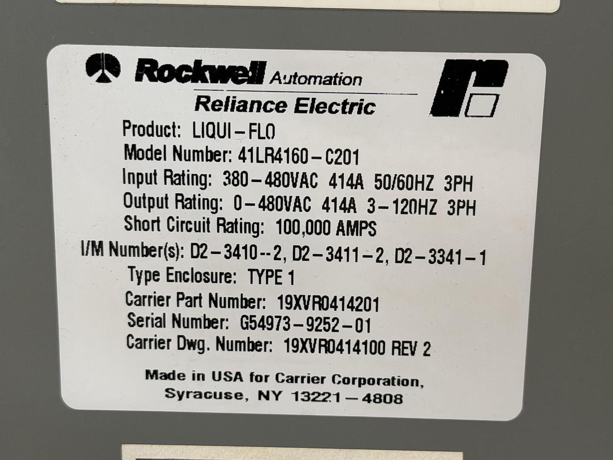 Used RELIANCE ELECTRIC LIQUIFLO VFD 41L4060 344 kVA 480 VOLT 414 AMP 3-PHASE