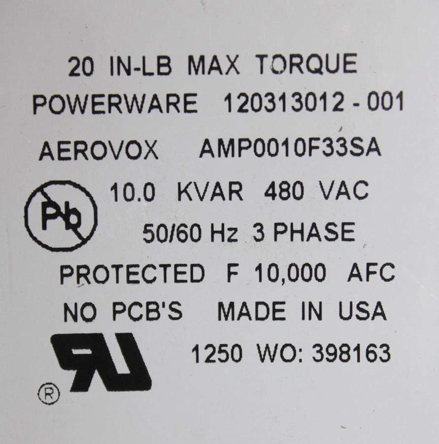 Used POWERWARE AEROVOX CAPACITOR AMP0010F33SA 10 kVAR 480 VAC 3-PHASE *WARRANTY*