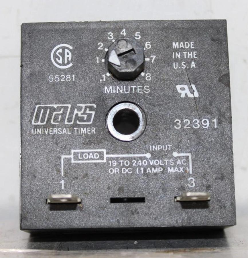 Used MARS UNIVERSAL TIMER 32391 0.1-8 MINUTES 240 VAC 1 AMP **WARRANTY INCLUDED**
