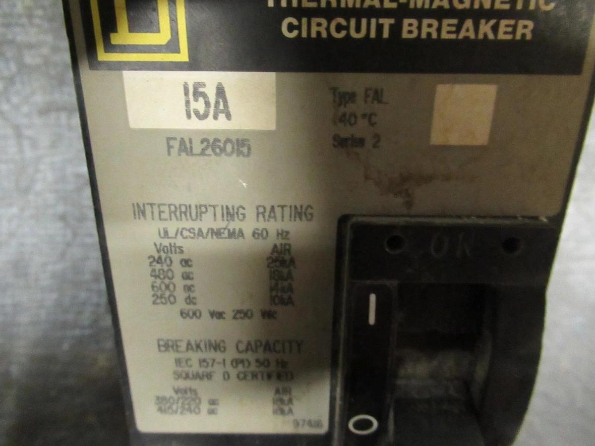 Used SQUARE D BREAKER 15 AMP 600 VAC 2 POLE MODEL FAL26015 SER 2 W/ LUGS **WARRANTY**