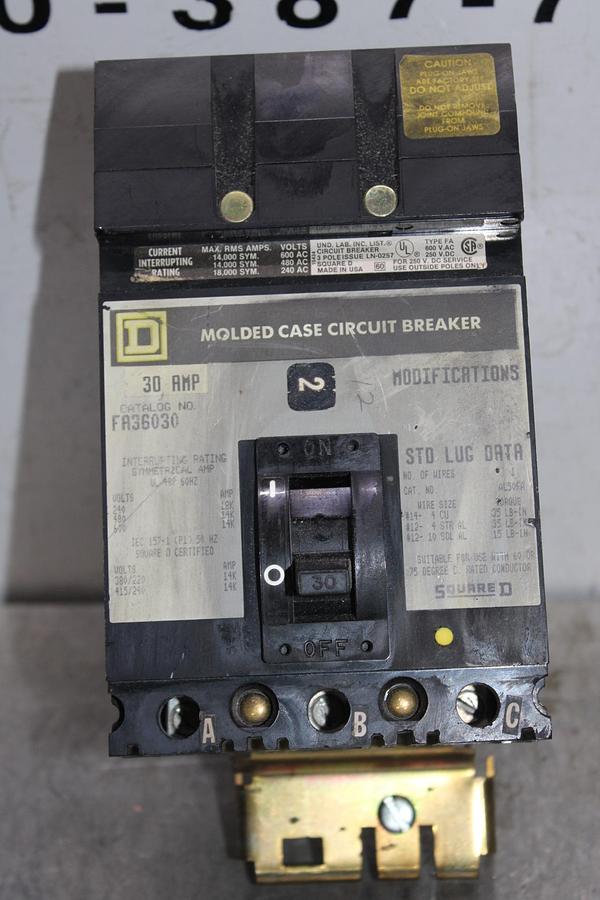 Used SQUARE D I-LINE CIRCUIT BREAKER FA34030 30 AMP 480 VOLT 3-POLE