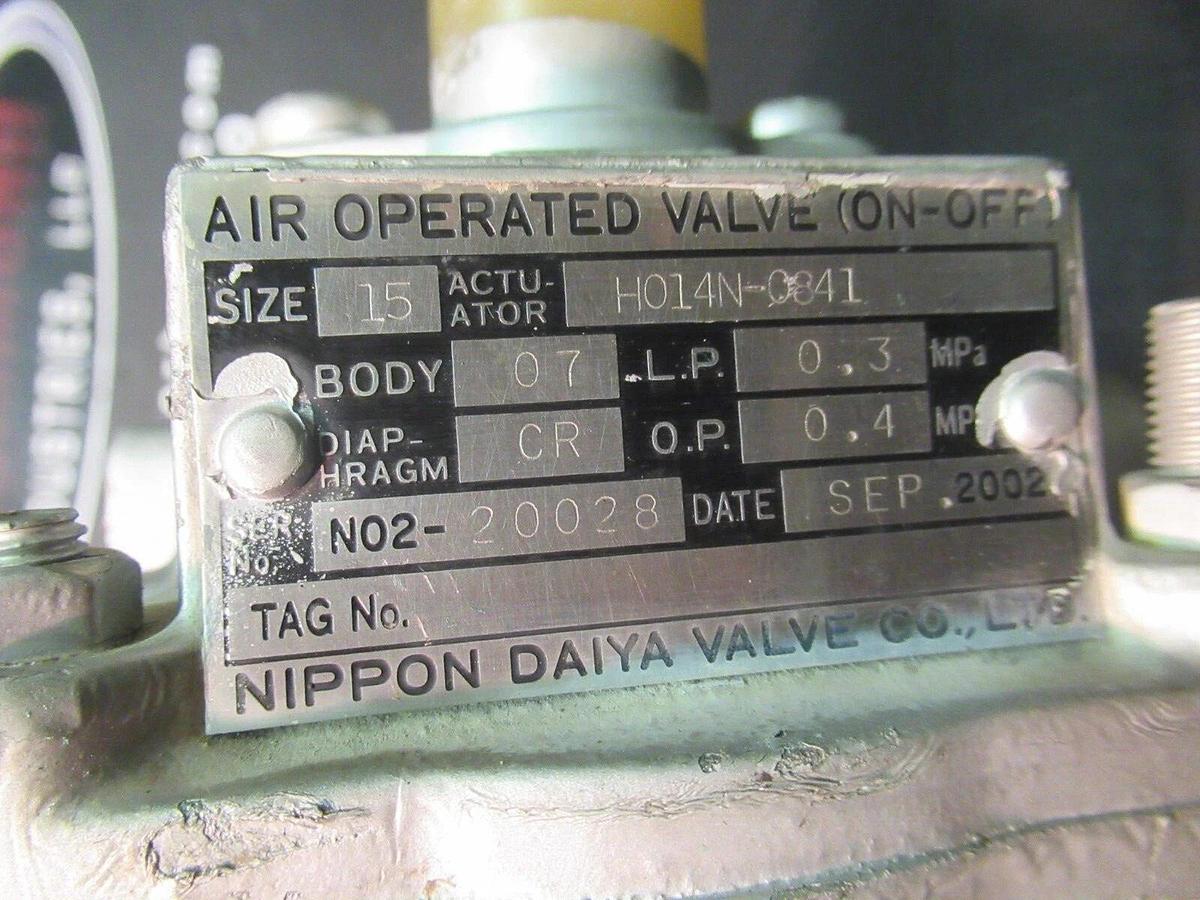 Used NIPPON DAYA AIR OPERATED STEEL VALVE H014N-0841 DIAMETER: 15 MM CR DIAPHRAM
