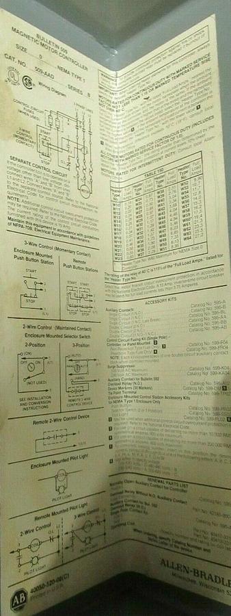 Used ALLEN BRADLEY ENCLOSED STARTER SIZE 0 NEMA TYPE 1 509-AAD SER. B W/ 509-AOD