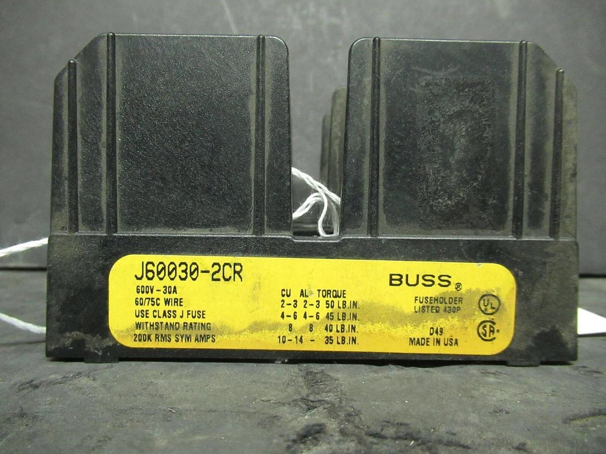 Used BUSSMANN FUSE HOLDER J60030-2CR FOR 30 AMP 600 V FUSES **WARRANTY**