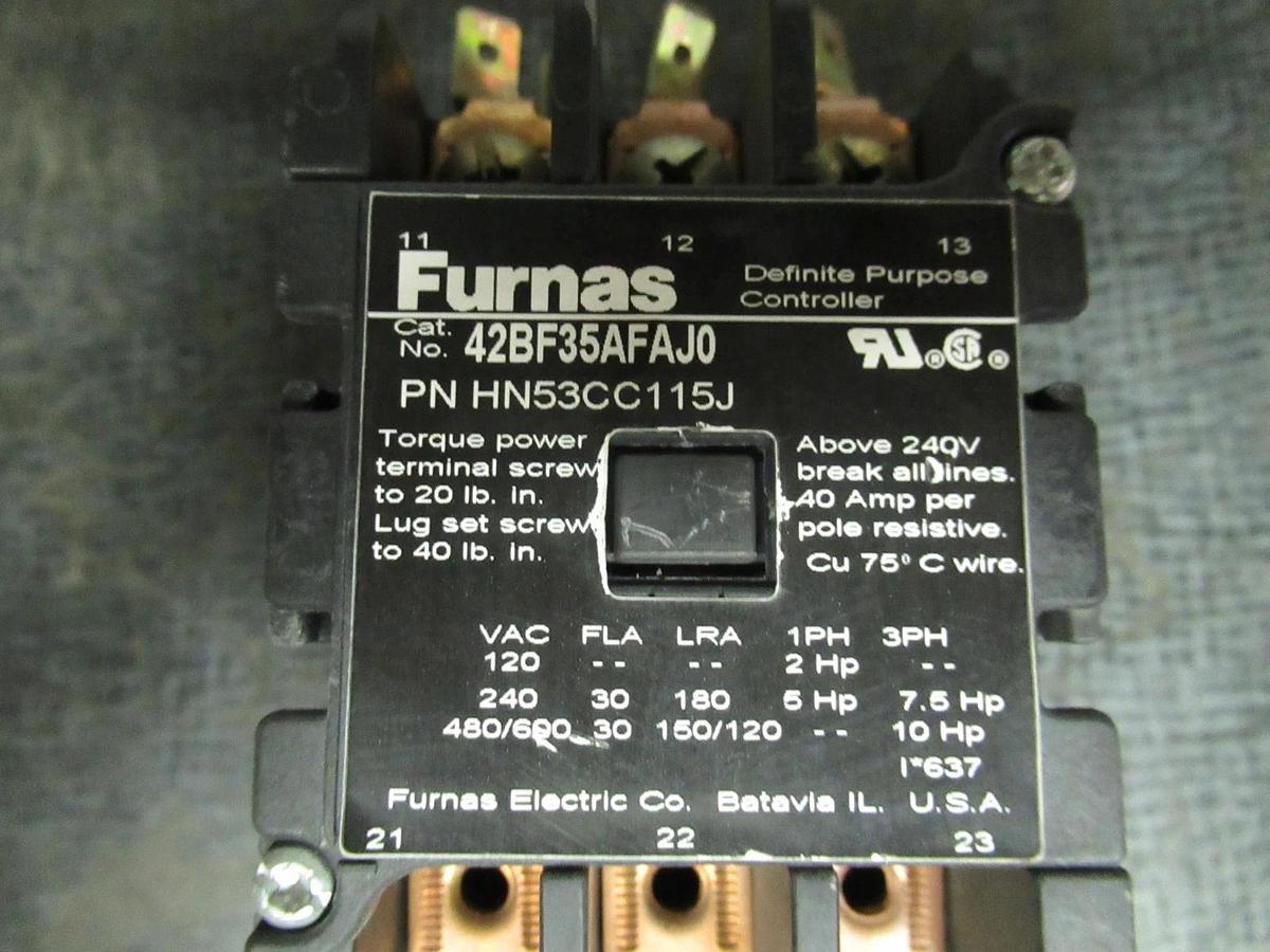 Used FURNAS CONTACTOR 42BF35AFAJ0 HN53CC115J 30 AMP 600 VAC 10 HP 3 POLE COIL: 120V