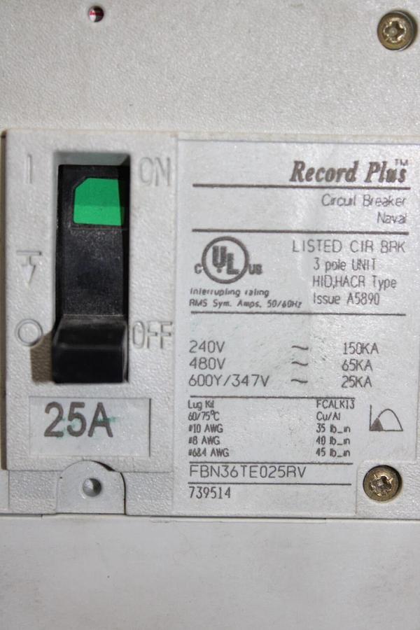 Used GE HACR CIRCUIT BREAKER FBN36TE025RV 25 AMP 600 VAC 3-POLE **WARRANTY**